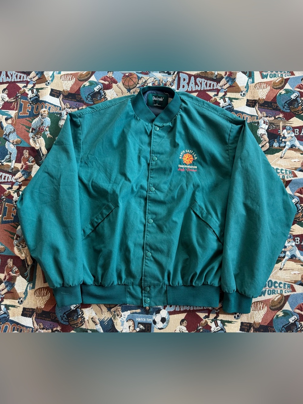 Vintage 90s Men’s Dunbrooke North East ISD Transportation Green Bomber Jacket
